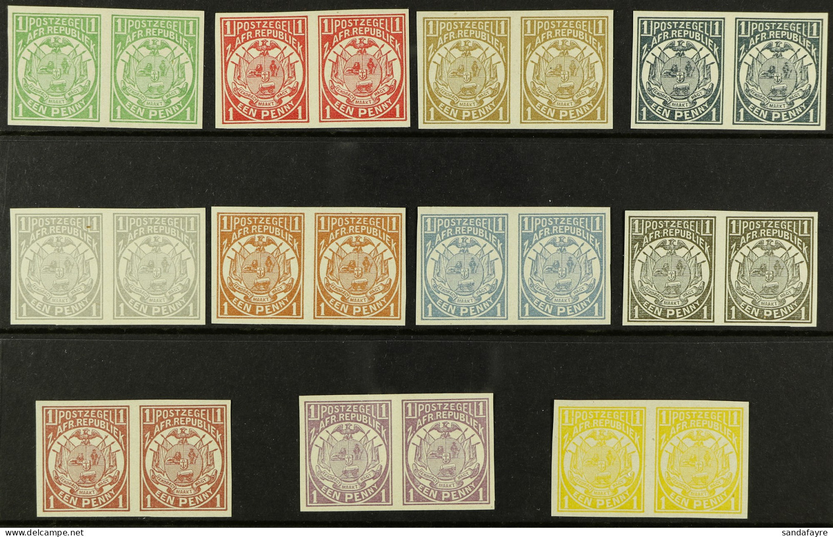 TRANSVAAL 1884 ENSCHEDE EXHIBITION REPRINTS. A Rare Group Of The 1884 1d Arms In IMPERFORATE PAIRS, Each A Different Col - Unclassified