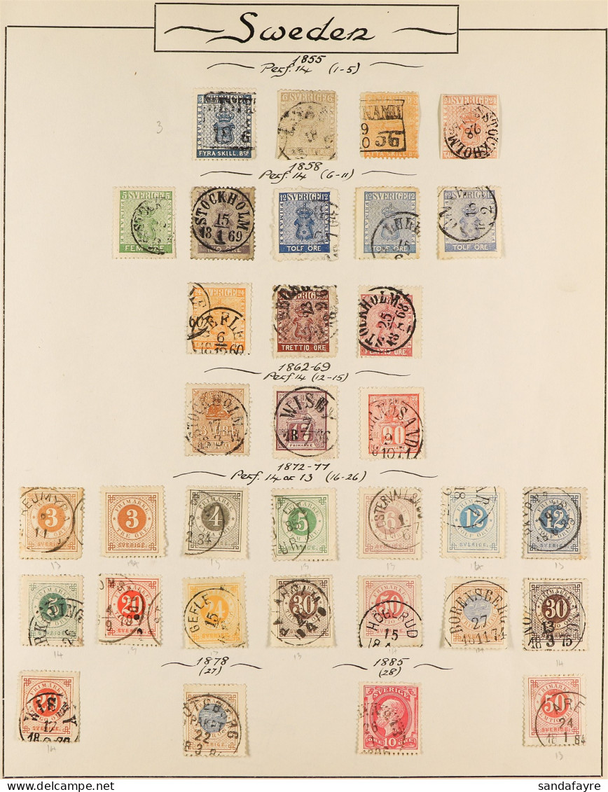 1855 - 1945 OLD COLLECTION Of Chiefly Used Stamps On Pages, Note 1855-58 4s, 6s, 8s & 24s, 1856-62 Stockholm Locals (3), - Other & Unclassified