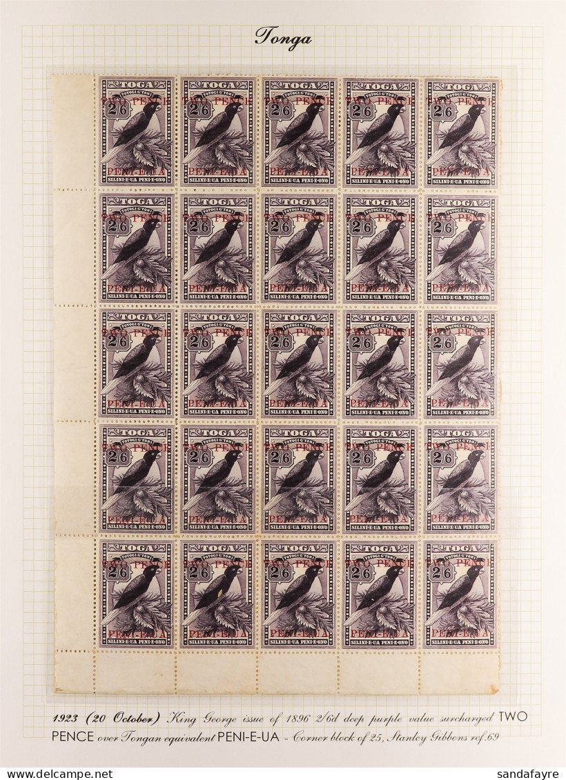 1923 - 1924 2D SURCHARGES Collection Of Positional Mint Blocks, Some With Backing Paper. Stc Â£3000+ (10 Blocks) - Tonga (...-1970)