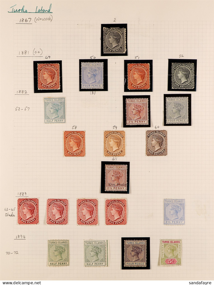 1867 - 1949 MINT COLLECTION On 5 Album Pages, Note 1867 6d Black (no Gum), 1881 1d, 4d & 1s, 1882-85 Set, 1887-89 Set, 1 - Turks & Caicos