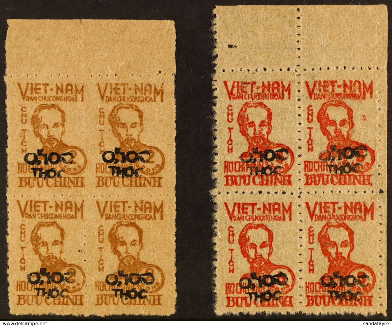 NORTH - OFFICIAL 1955 0.100k On 2d Brown And 0.100k On 5d Red 'THOC' Local Surcharges, SG NO33/34, Fine Unused No Gum As - Vietnam