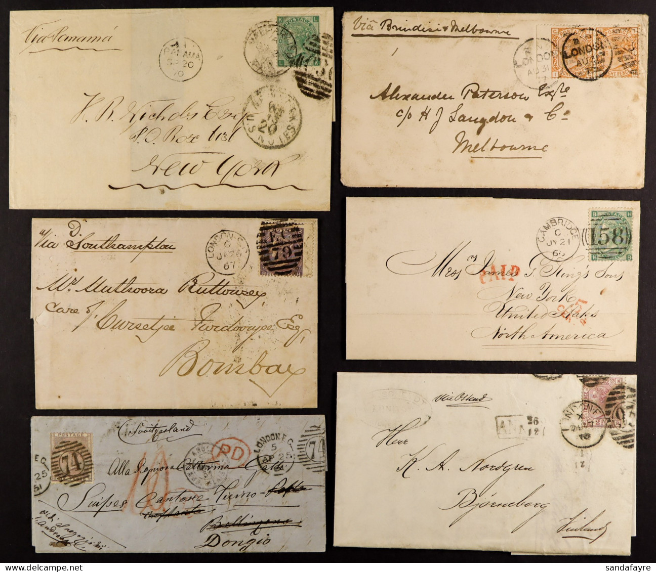 POSTAL HISTORY / COVERS Assortment In A Small Box Of 70+ QV EL's To Overseas Destinations Incl Much Trans-Atlantic, Note - Andere & Zonder Classificatie