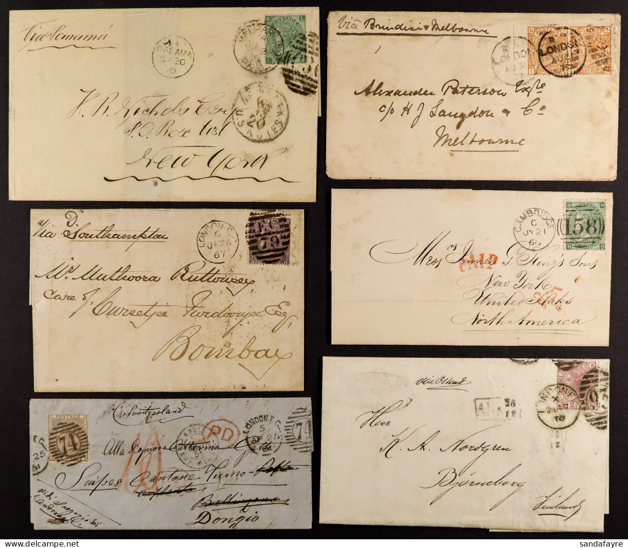 POSTAL HISTORY / COVERS Assortment In A Small Box Of 70+ QV EL's To Overseas Destinations Incl Much Trans-Atlantic, Note - Autres & Non Classés