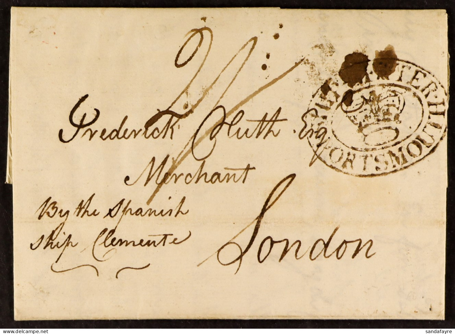 STAMP - PORTSMOUTH SHIP LETTER 1813 (29th Nov) A Letter From Corunna, Spain, Carried By â€˜Clementeâ€™ To Portsmouth And - ...-1840 Vorläufer