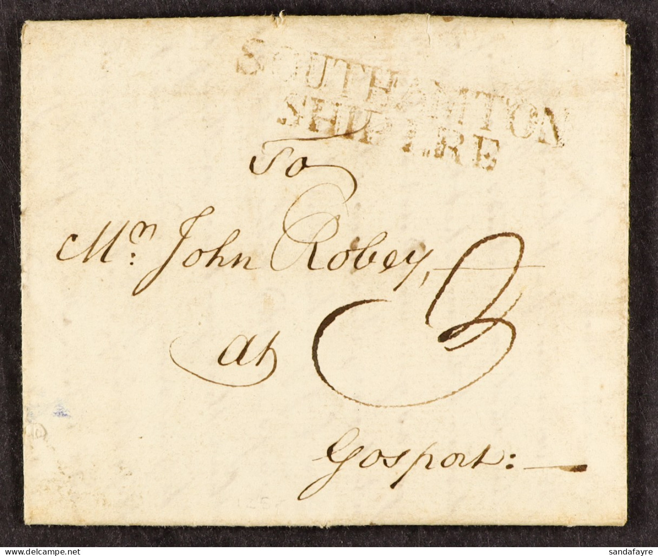 STAMP - SOUTHAMPTON SHIP LETTER 1783 (18th June) A Letter From Guernsey To Gosport, Via Southampton. Where It Was Marked - ...-1840 Vorläufer
