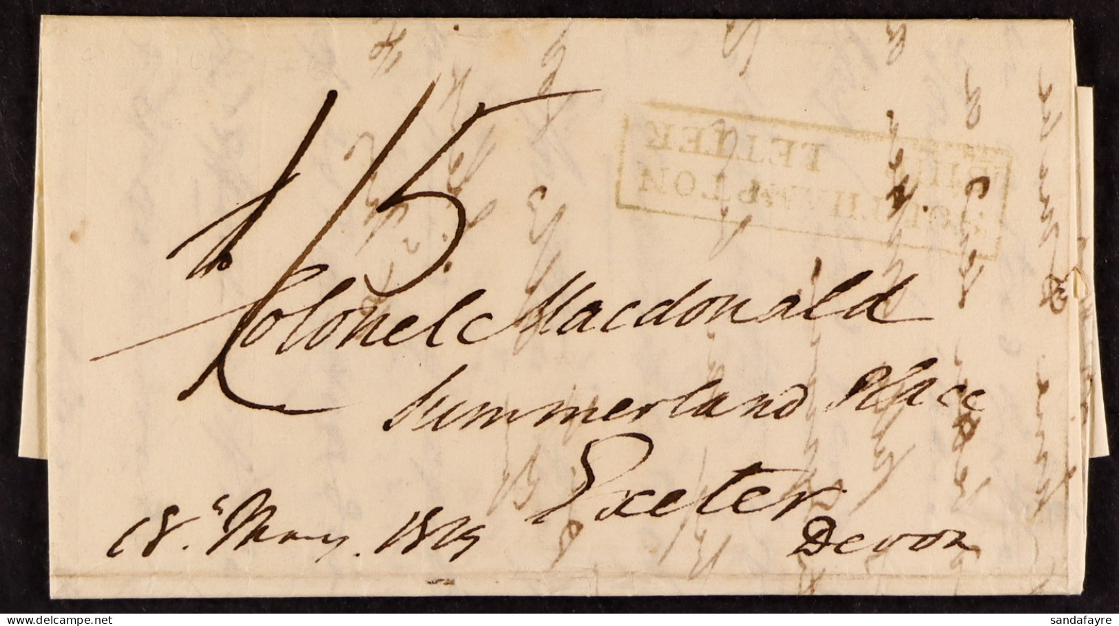 STAMP - SOUTHAMPTON SHIP LETTER 1819 (18th May) A Letter (probably From France) To Exeter Via Southampton Charged â€˜1/5 - ...-1840 Precursores