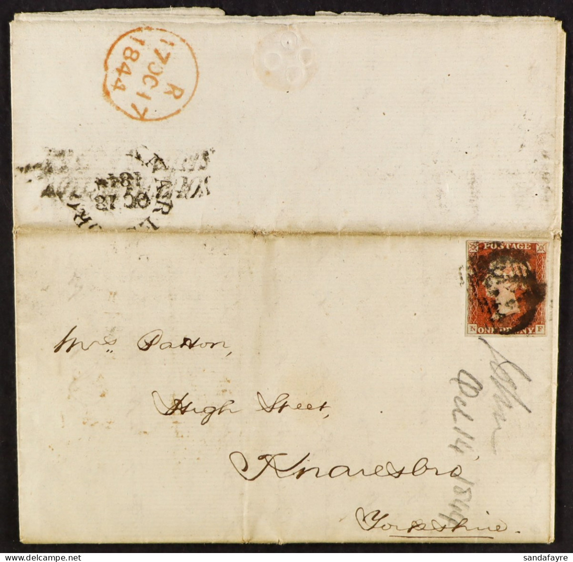 STAMP - SOUTHAMPTON SHIP LETTER 1844 (14th October) A Letter From Jersey To Knaresborough, Via Southampton, Prepaid With - ...-1840 Préphilatélie