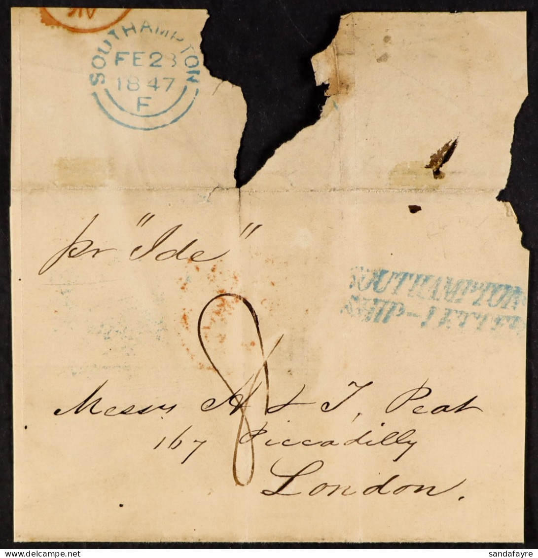 STAMP - SOUTHAMPTON SHIP LETTER 1847 (23rd February) A Wrapper From Unknown Origin, From A Ship 'Ide' To London Via Sout - ...-1840 Voorlopers