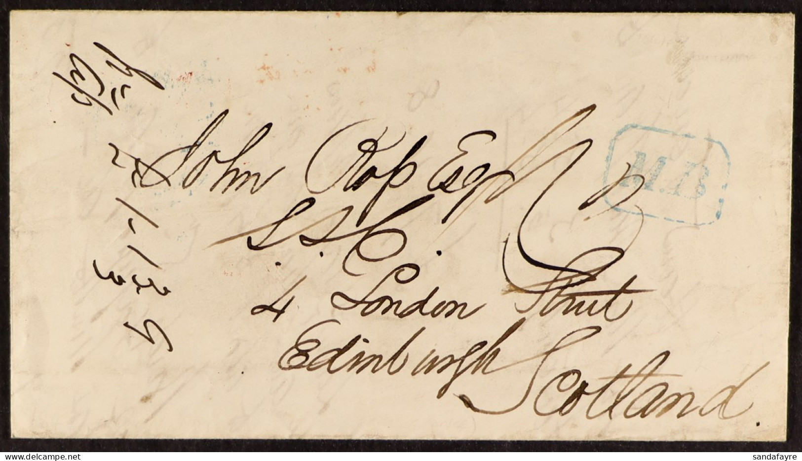 STAMP - SOUTHAMPTON MOBILE BOX 1847 (4th June) An Envelope Havre, France To Edinburgh From Southampton, A Letter Charged - ...-1840 Préphilatélie