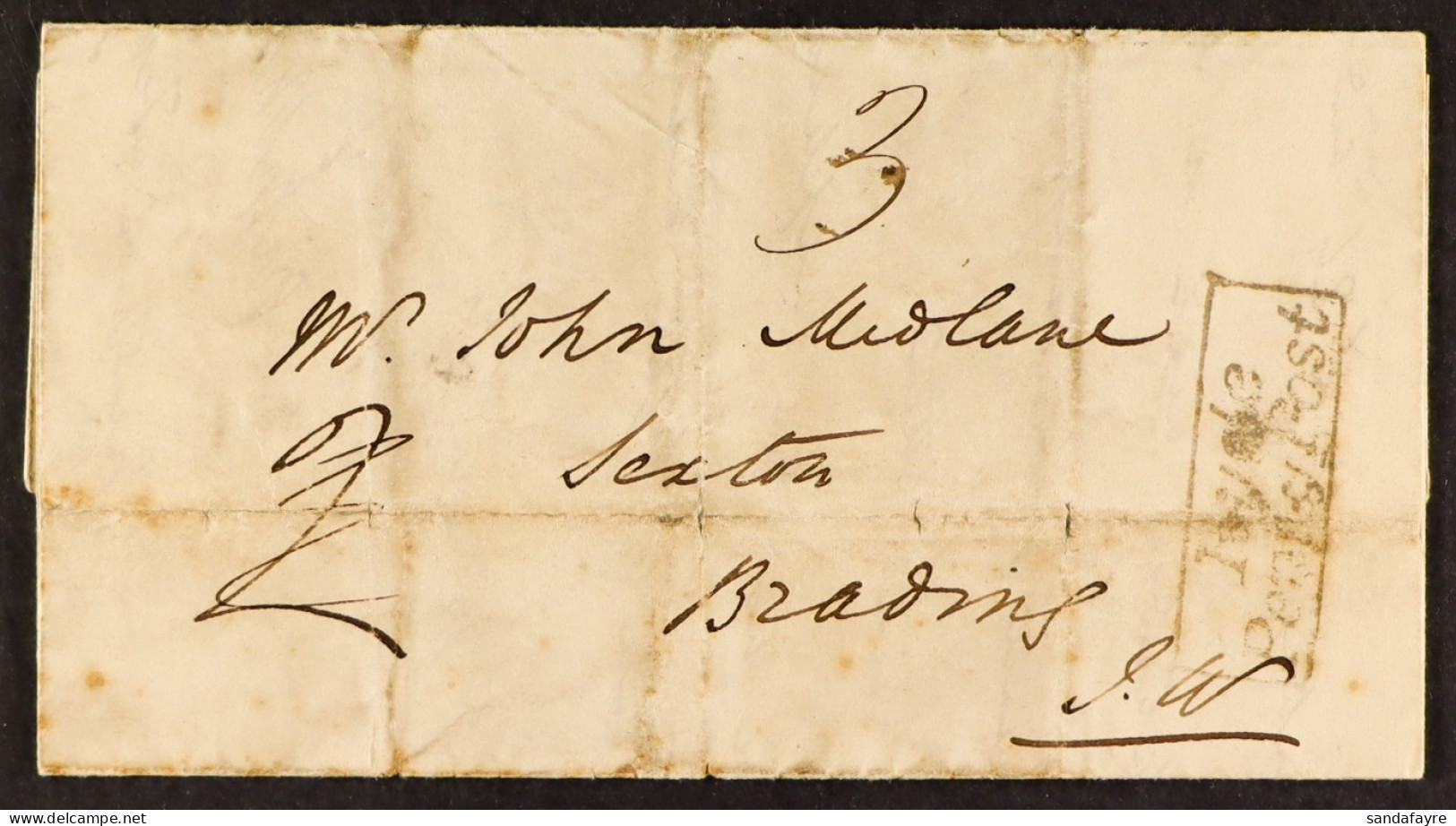 STAMP - ISLE OF WIGHT 1838 (6th February) A Letter From Newport To Brading I. Of W., 6th February 1838, Charged â€˜3â€™, - ...-1840 Prephilately