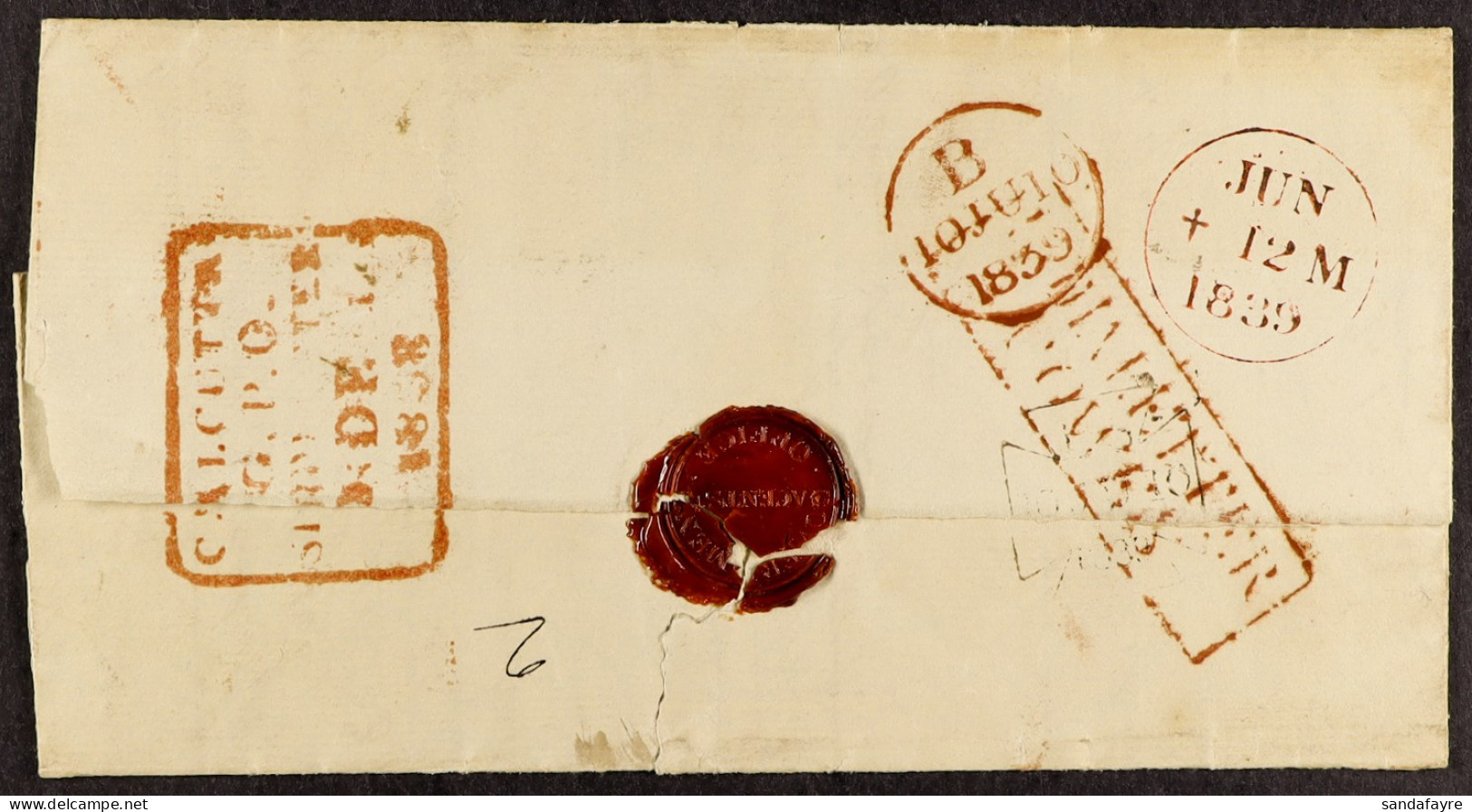 STAMP - ISLE OF WIGHT SHIP LETTER 1838 (December) A Letter From Calcutta, India, To Edinburgh, Carried By â€˜Adelaideâ€™ - ...-1840 Voorlopers