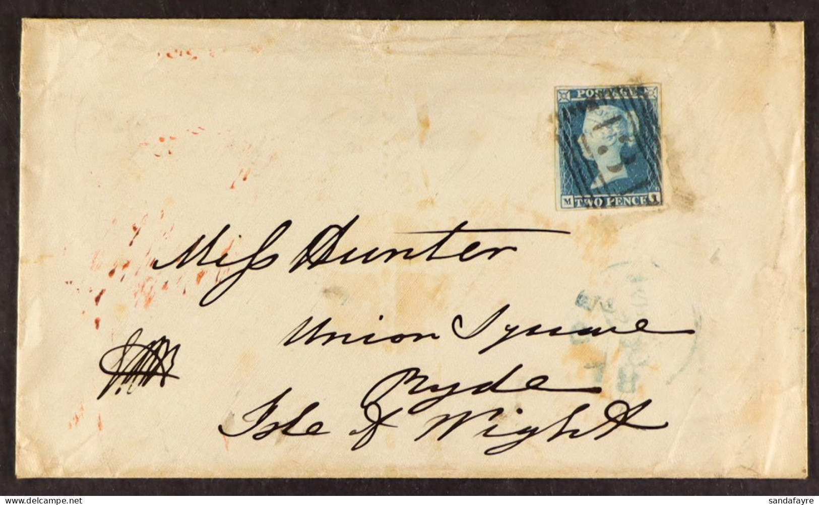 STAMP - ISLE OF WIGHT 1850 (25th October) Envelope From Edinburgh To Ryde, Bearing 1841 2d Blue With Four Margins, Blue  - ...-1840 Prephilately