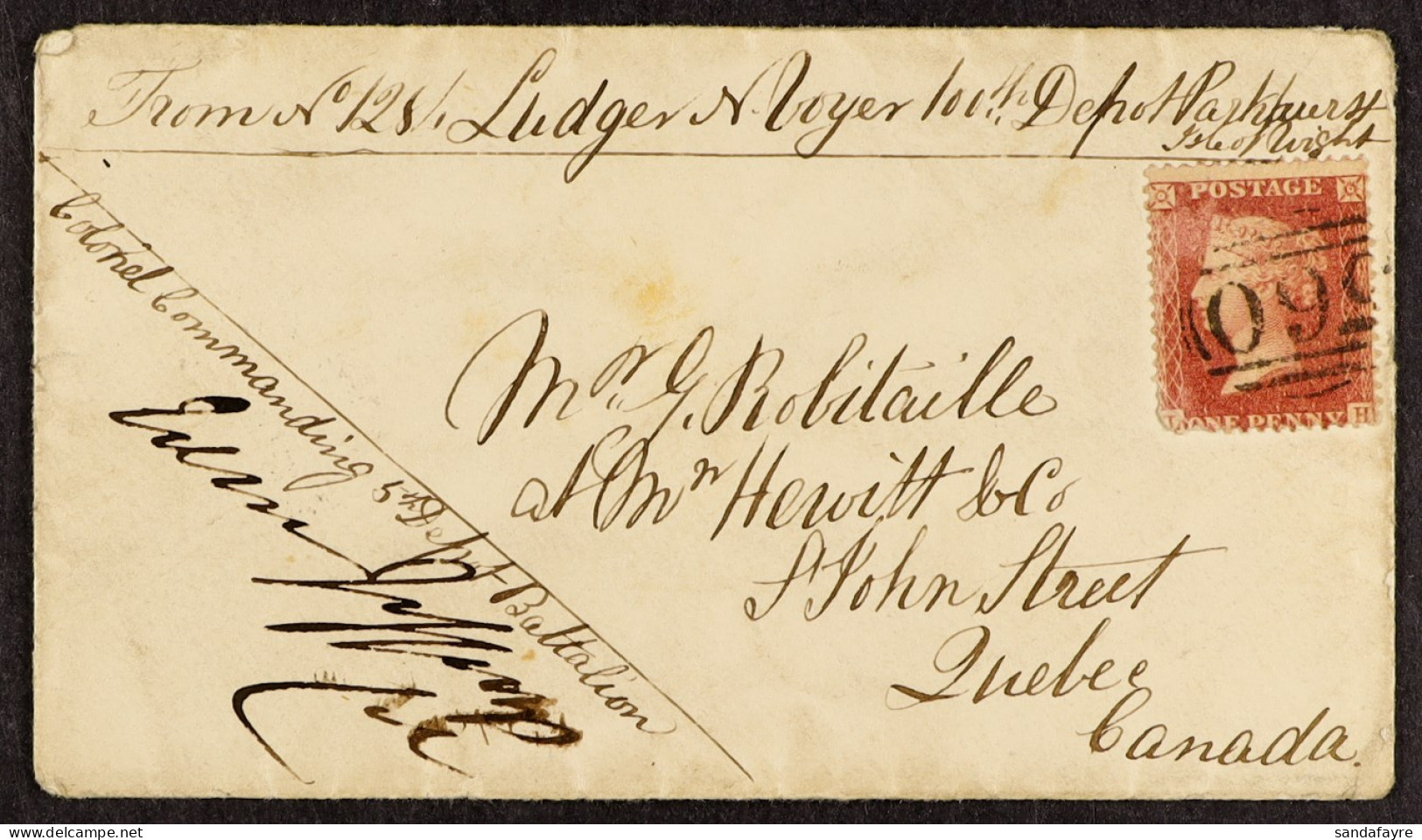 STAMP - ISLE OF WIGHT 1860 (17th April) Parkhurst, I, Of W, The Envelope Of A Soldiers Letter With 1d Red And Countersig - ...-1840 Voorlopers