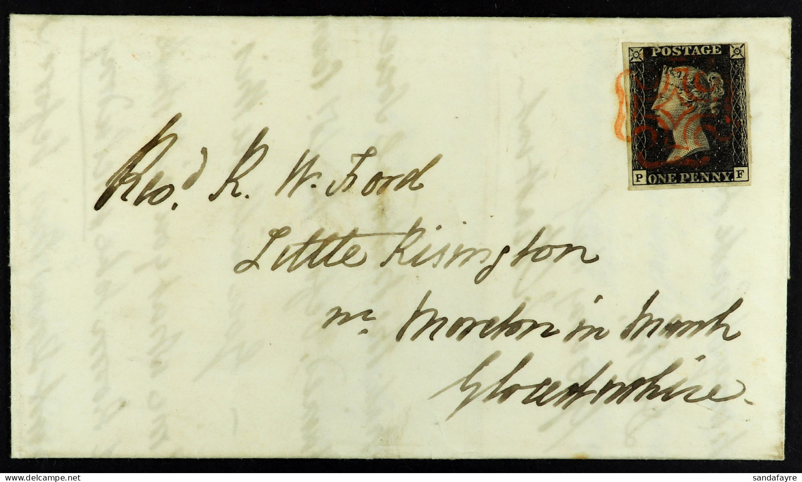 1840 (5 Dec) EL From London To Gloucestershire Bearing 1d Black 'PF' From Plate 7 With 4 Good Neat Margins Tied By Super - Zonder Classificatie