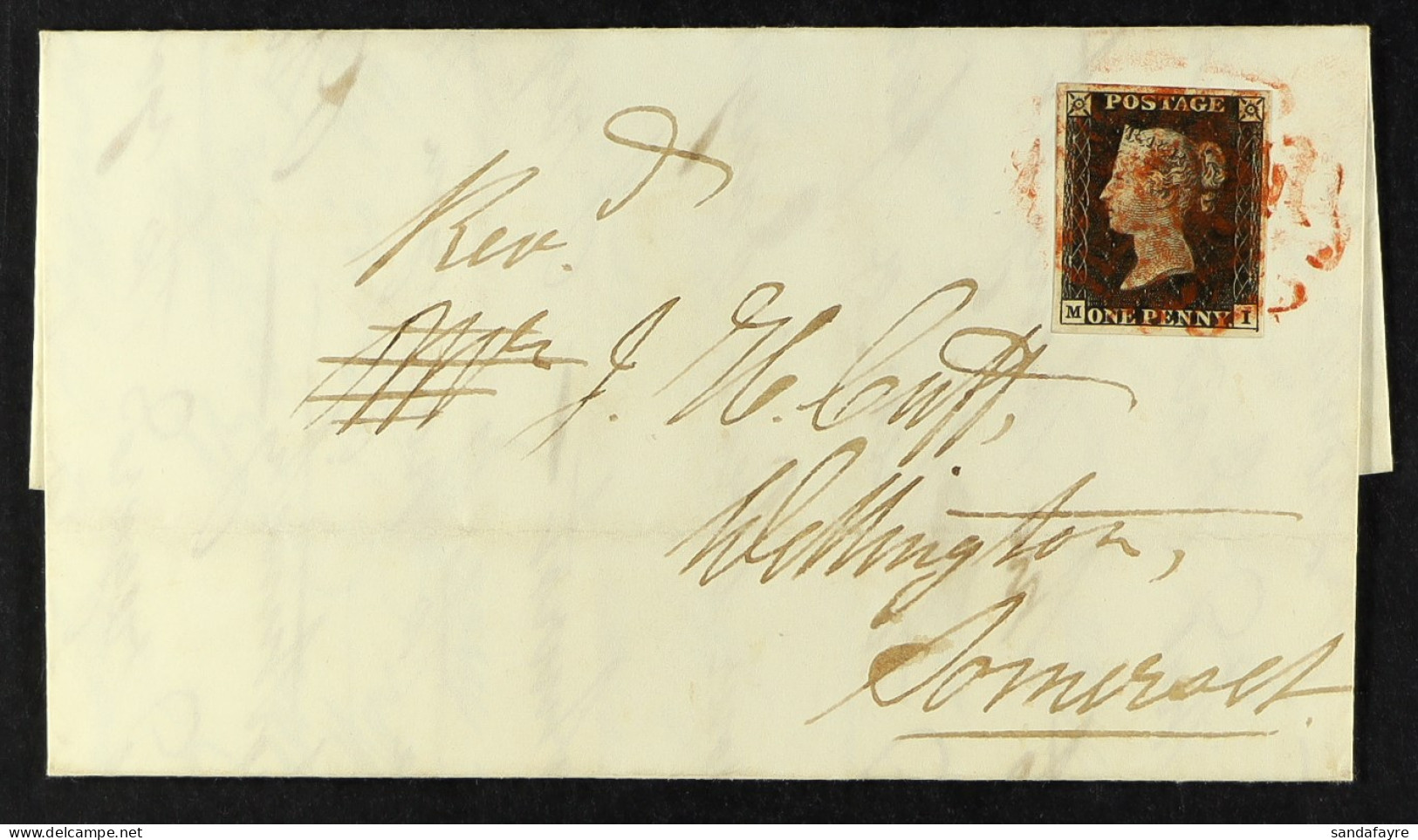 1840 (Jly) EL From Reading To Wellington Bearing 1d Black 'M I' Plate 1a With 4 Large / Very Large Margins Tied By 3 Str - Unclassified