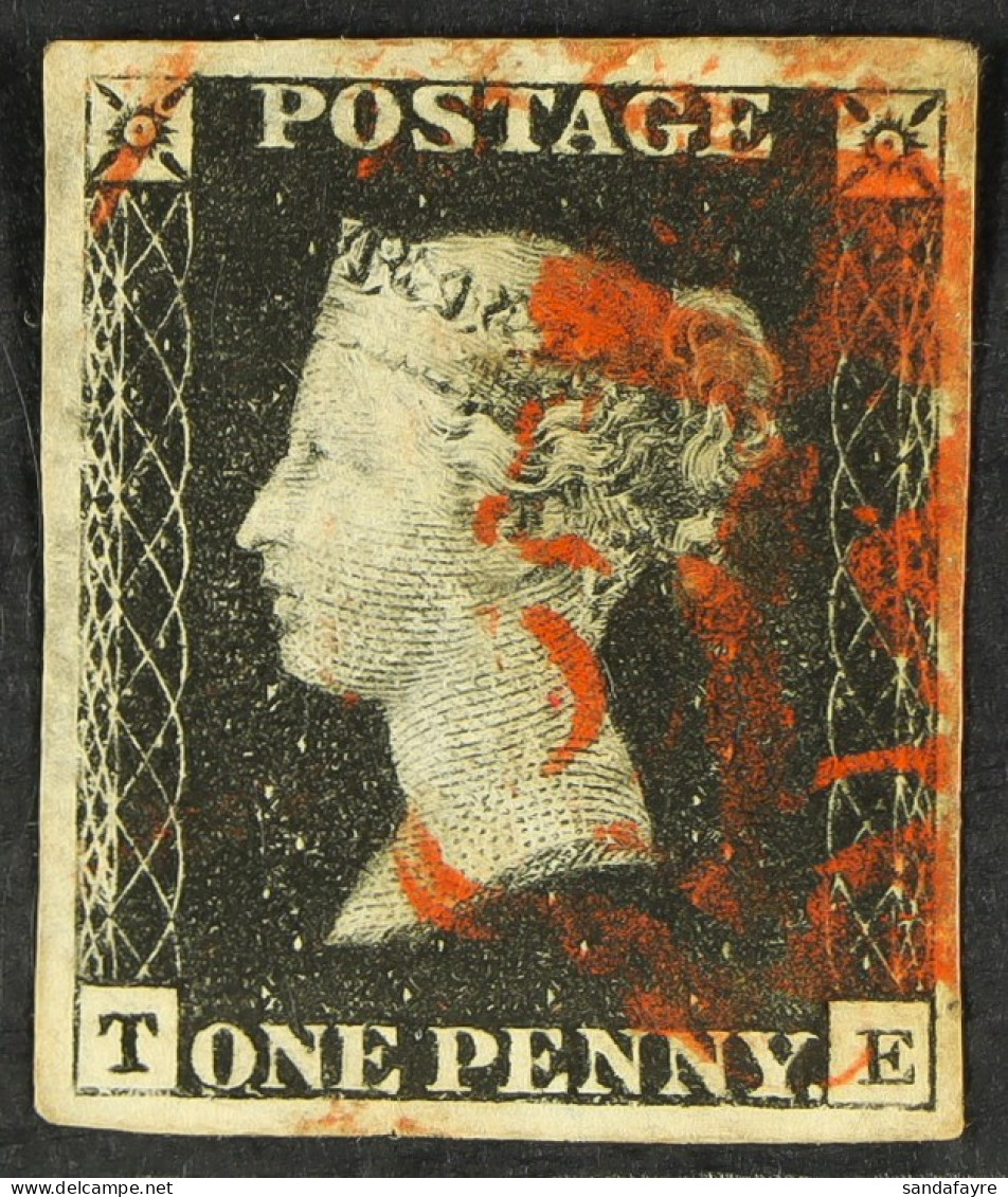 1840 1d Black, Plate 1b 'TE', Four Good Margins And Neat Red Maltese Cross. - Ohne Zuordnung