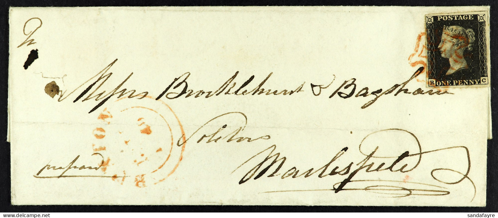 1840 EL From Buxton To Macclesfield Bearing 1d Black 'RC' From Plate 5 With 4 Good To Very Large Margins Tied Red MC Can - Unclassified