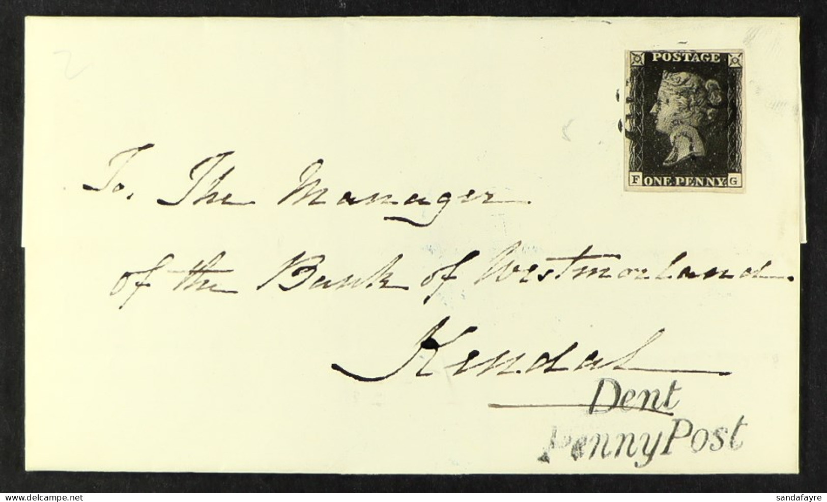 1841 (26 Mar) Wrapper From Dent To Kendal Bearing 1d Black 'FG' Plate 5 With 4 Small To Large Margins Tied Black MC Canc - Sin Clasificación