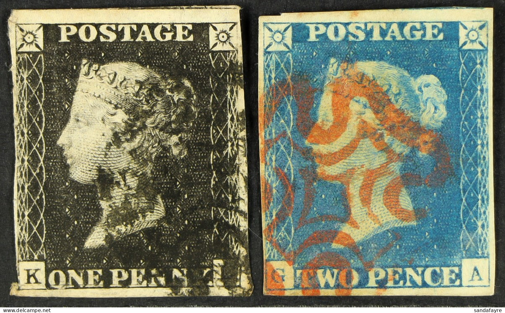 1840 1d Black With 3 Margins And Black Maltese Cross (thin), And 2d Blue With Red Maltese Cross, Four MarginsÂ with A Pi - Andere & Zonder Classificatie