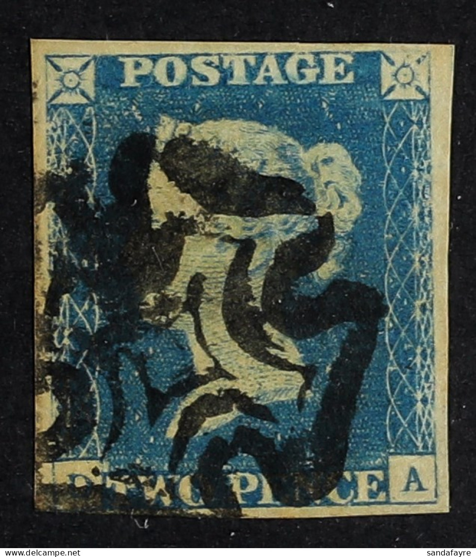 1840 2d Blue 'DA' Plate I, SG 5, Used With 4 Margins & Black MC Cancellation. Cat Â£975. - Sonstige & Ohne Zuordnung