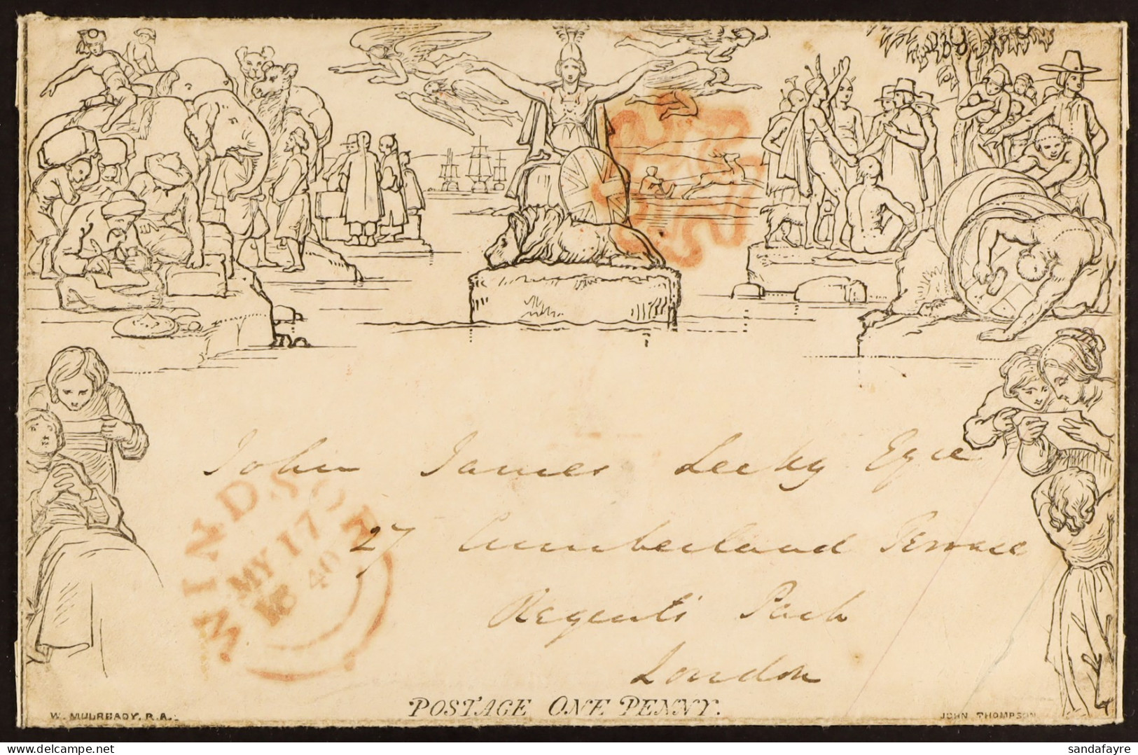 1840 MAY (SUNDAY) DATE. 1840 (17 May) 1d Black Mulready Envelope From Windsor To London Cancelled By Central Red Maltese - Andere & Zonder Classificatie