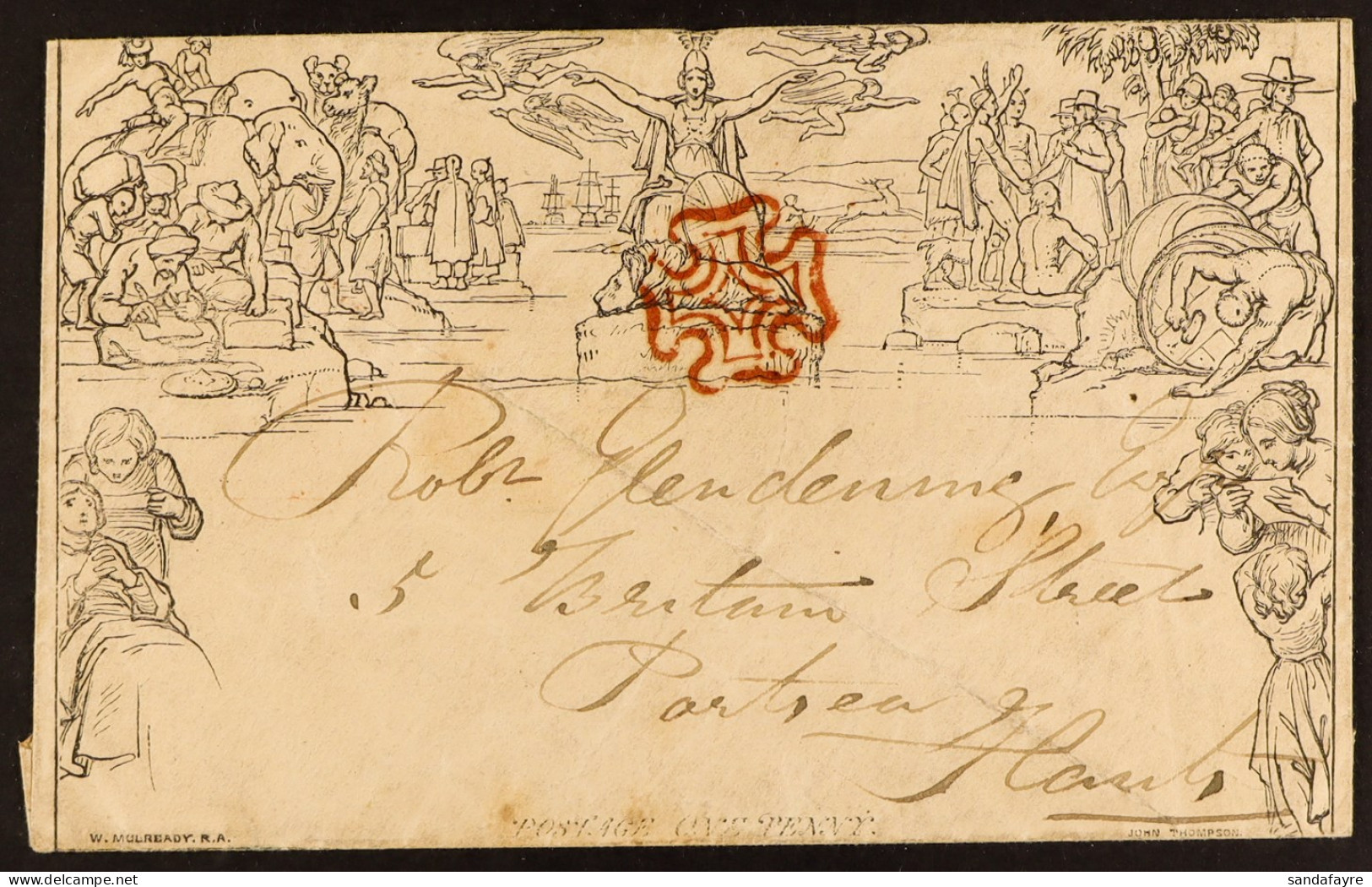 1840 MULREADY SECOND DAY OF ISSUE. 1840 (7 May) 1d Black Mulready Envelope (stereo A176) Used From London To Portsea, Ha - Other & Unclassified