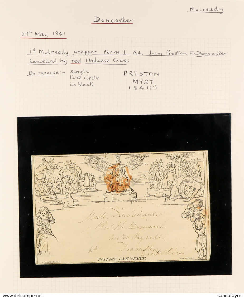 1841 (27 May) 1d Black Mulready Letter Sheet (A4), SG ME1, Sent From Preston To Doncaster Cancelled By Red MC Cancellati - Autres & Non Classés