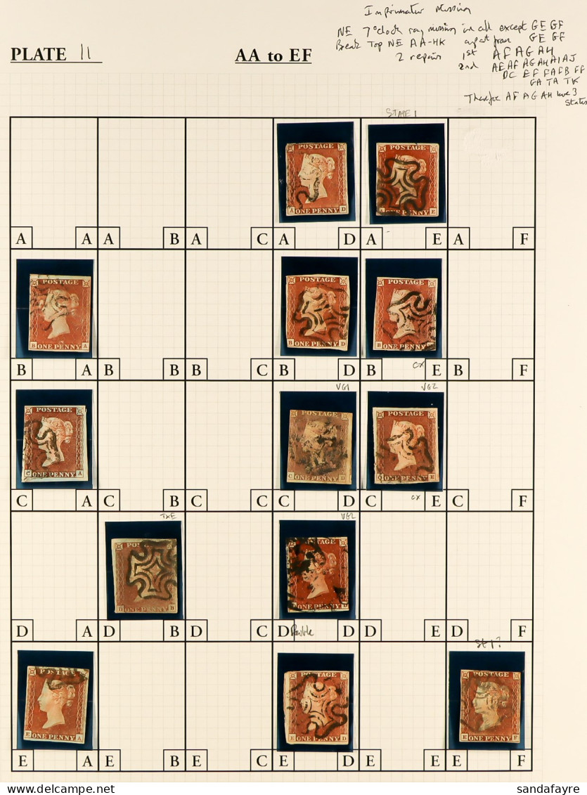 1841 'BLACK PLATE' 11. A Incredible Collection Of 112 Different Positions Of The 1d Red-brown Imperfs From Plate 11, Arr - Autres & Non Classés