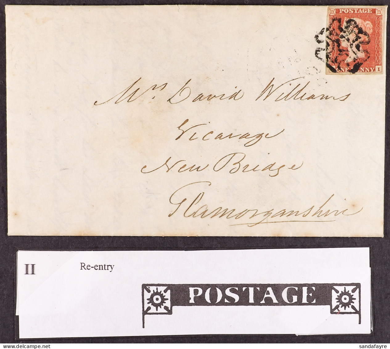 1841 1d Red-brown 'II' Plate 1b With Re-entry, A Fine 4-margined Example Tied To Attractive EL From Brecon To Newbridge. - Other & Unclassified