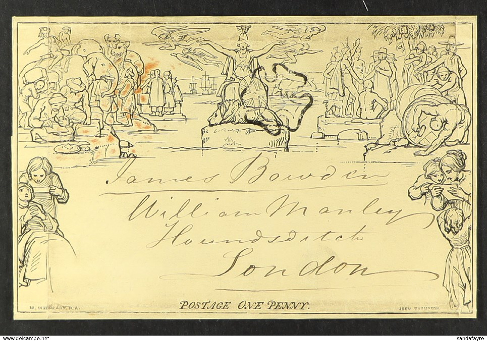 1842 (28 Oct) 1d Black Mulready Letter Sheet (A71), SG ME1, Sent From York To London With Fine Black MC Cancellation, On - Autres & Non Classés