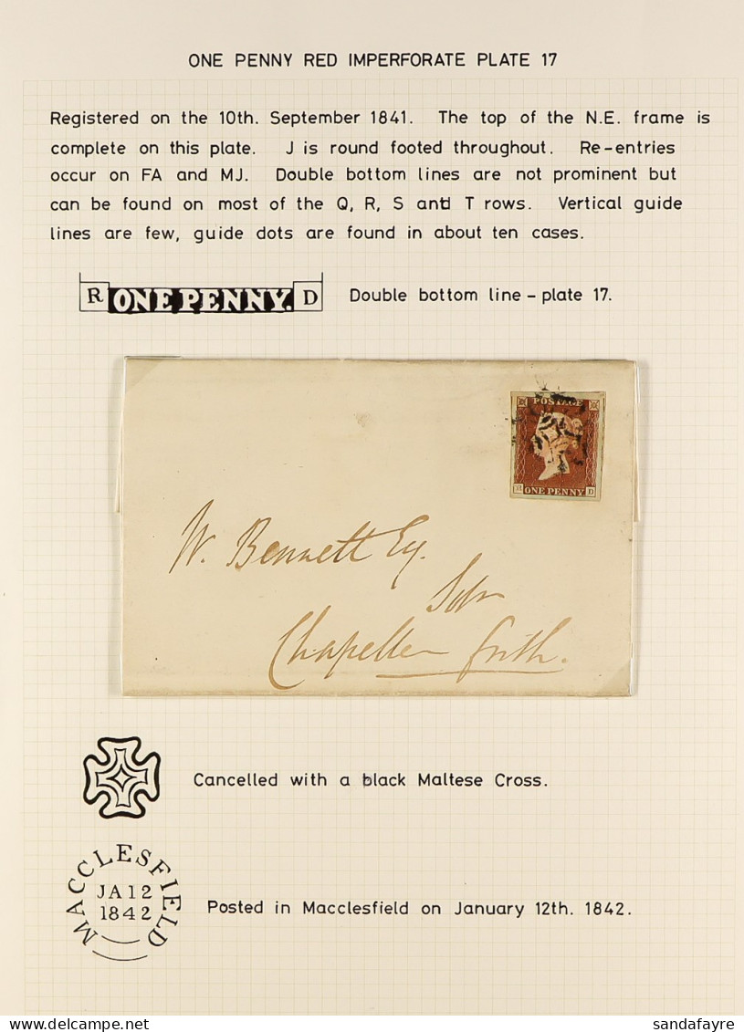 1842 (Jan)Â  Entire Letter, Macclesfield To Chapel-en-le-Frith, Bearing 1d Red Plate 17 With Four Margins, Tied By Malte - Andere & Zonder Classificatie