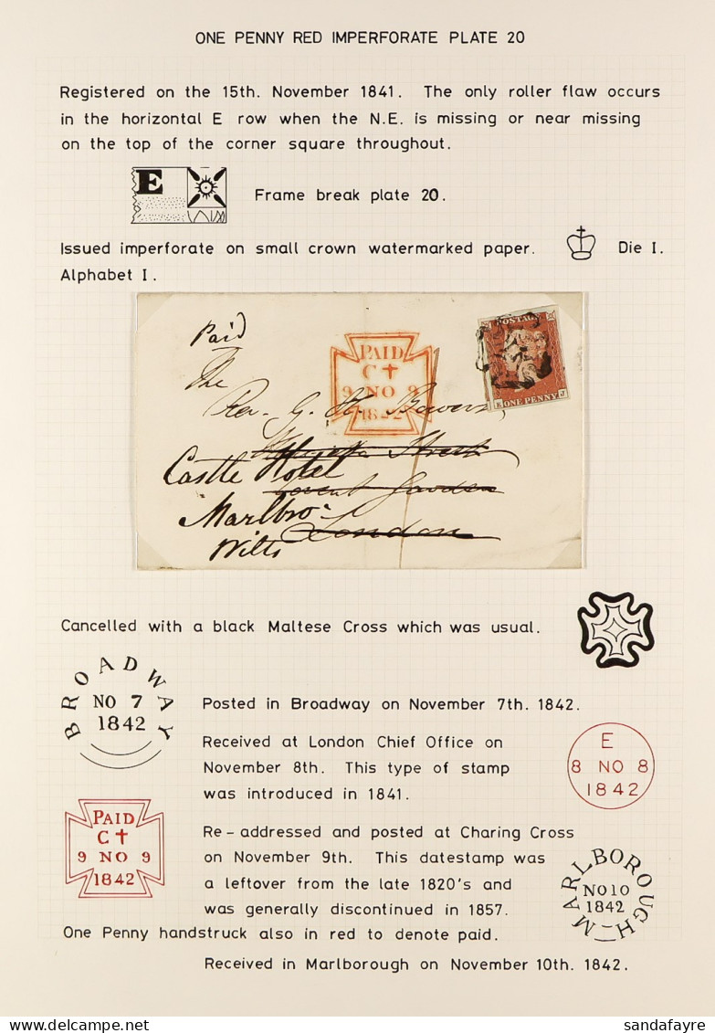 1842 (Nov) Envelope Broadway To London, Redirected To Marlborough, Bearing 1d Red Plate 20 Tied By Maltese Cross. - Sonstige & Ohne Zuordnung