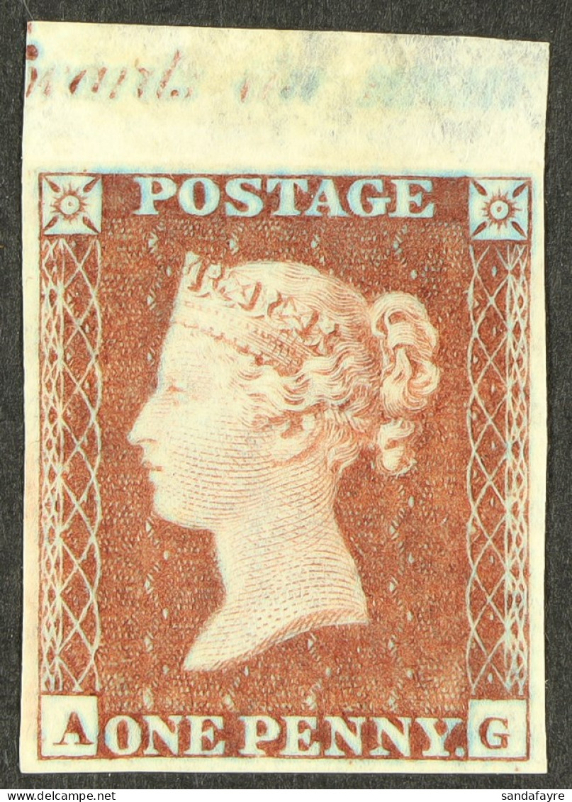 1854 1d Red-brown 'AG' Plate 185 IMPRIMATUR With Sheet Selvage & Inscription At Top, Spec C1, With 4 Margins. Cat From Â - Other & Unclassified