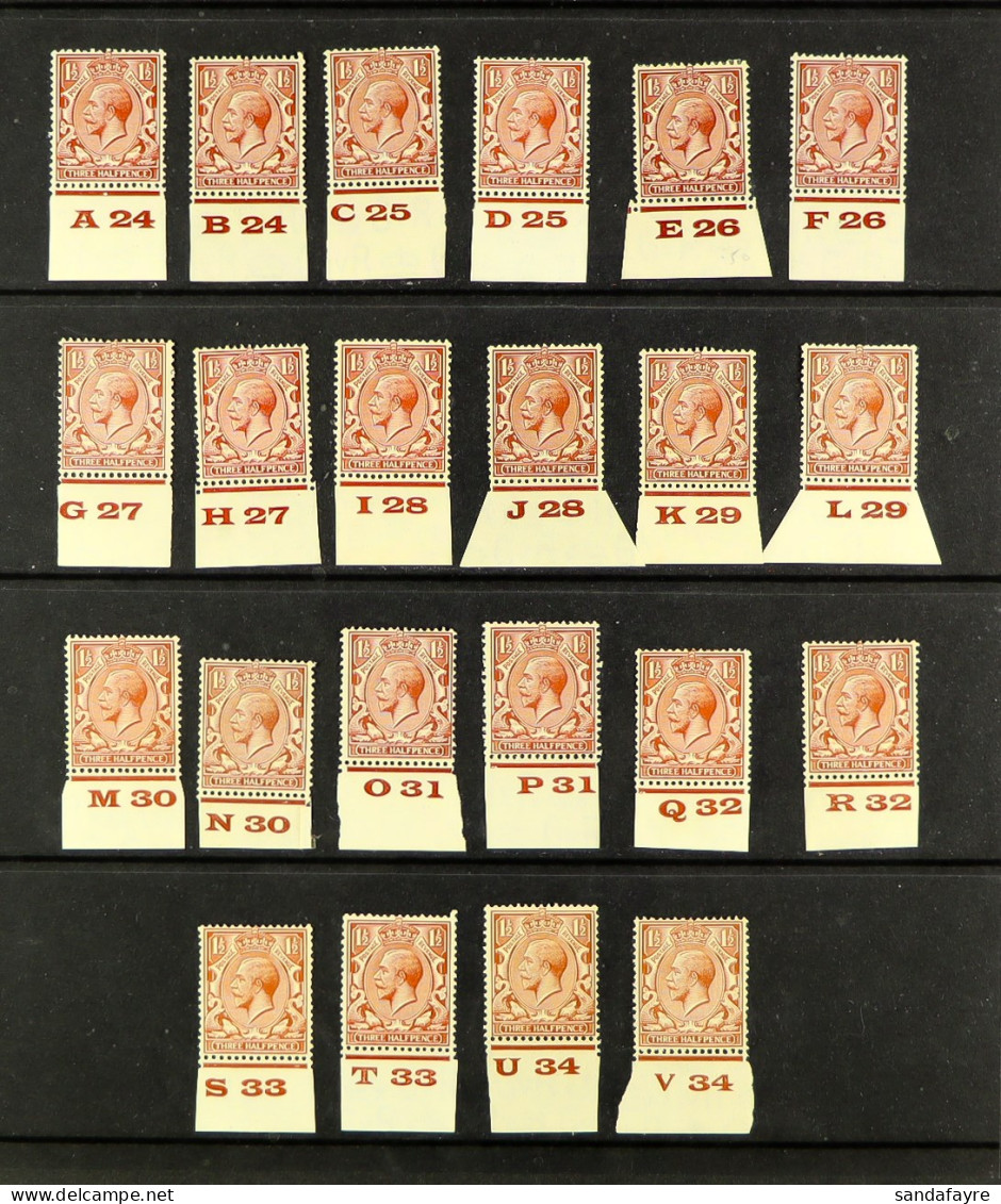 1924-34 1Â½d Brown, A Complete Set Of Numbered Lower Marginal Controls,Â A24Â -Â V34, Mint. (22 Stamps) - Unclassified