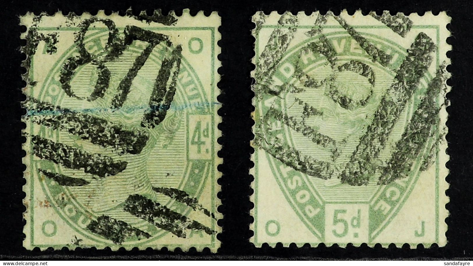 USED AT SMYRNA 1884 4d Dull Green & 5d Dull Green, Each With 'F87' Cancel Of Smyrna (Izmir), SG Z253/254. Cat Â£430 (2 S - Sonstige & Ohne Zuordnung