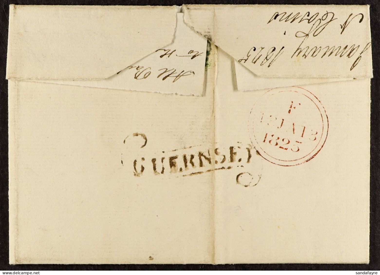 GUERNSEY 1825 (January) A Wrapper And Part Letter To London, Showing On Reverse A Good 'GUERNSEY' Scroll Cancel.Â  - Andere & Zonder Classificatie