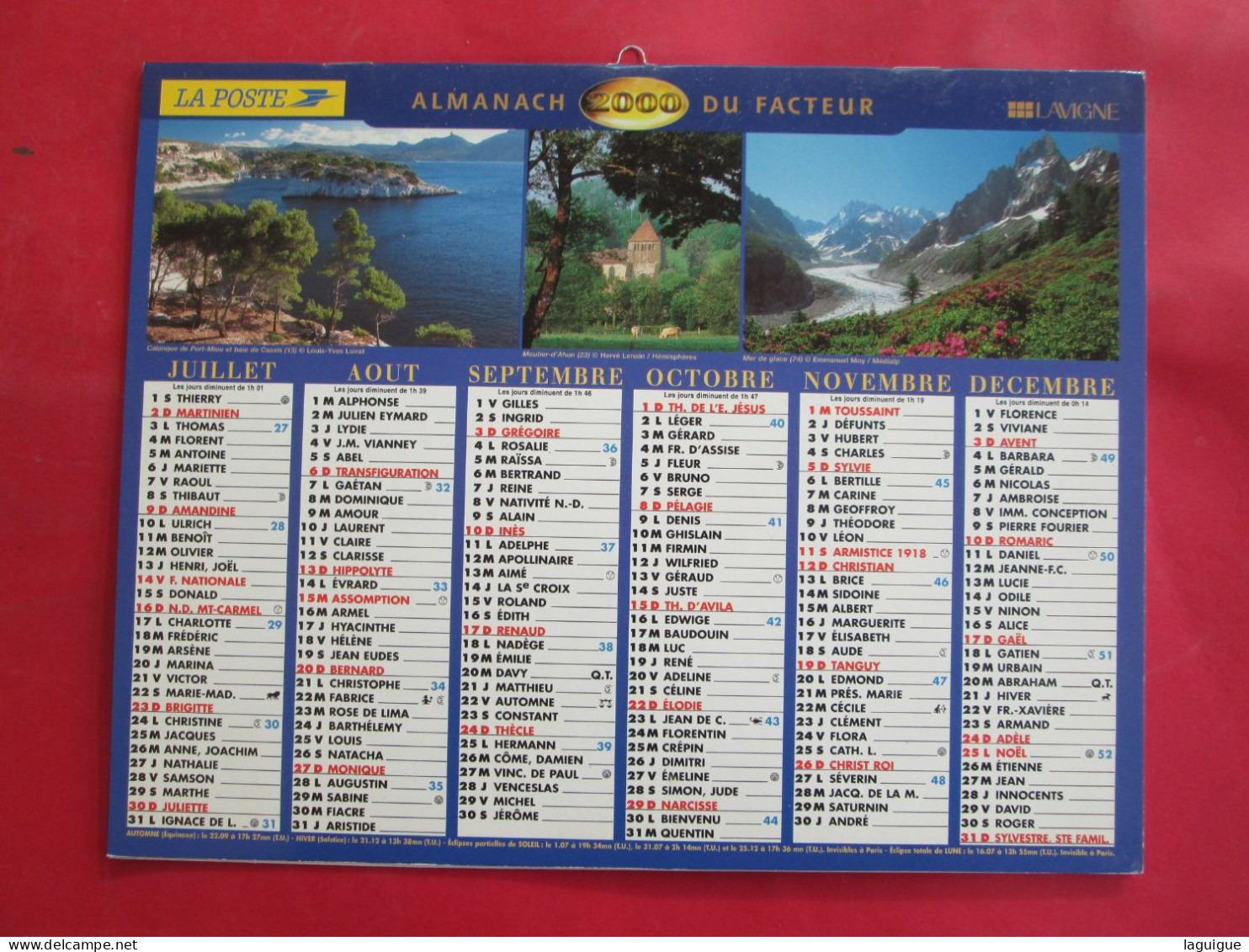 CALENDRIER ALMANACH 2000 ANIMAUX CALANQUE DE PORT MIOU MOUTIER D'AHUN MER DE GLACE LAVIGNE - Big : 1991-00