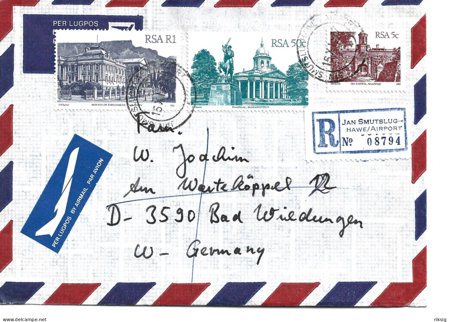 South Africa - Airmail. Cover Sent To Germany 1987.  H-1992 - Poste Aérienne