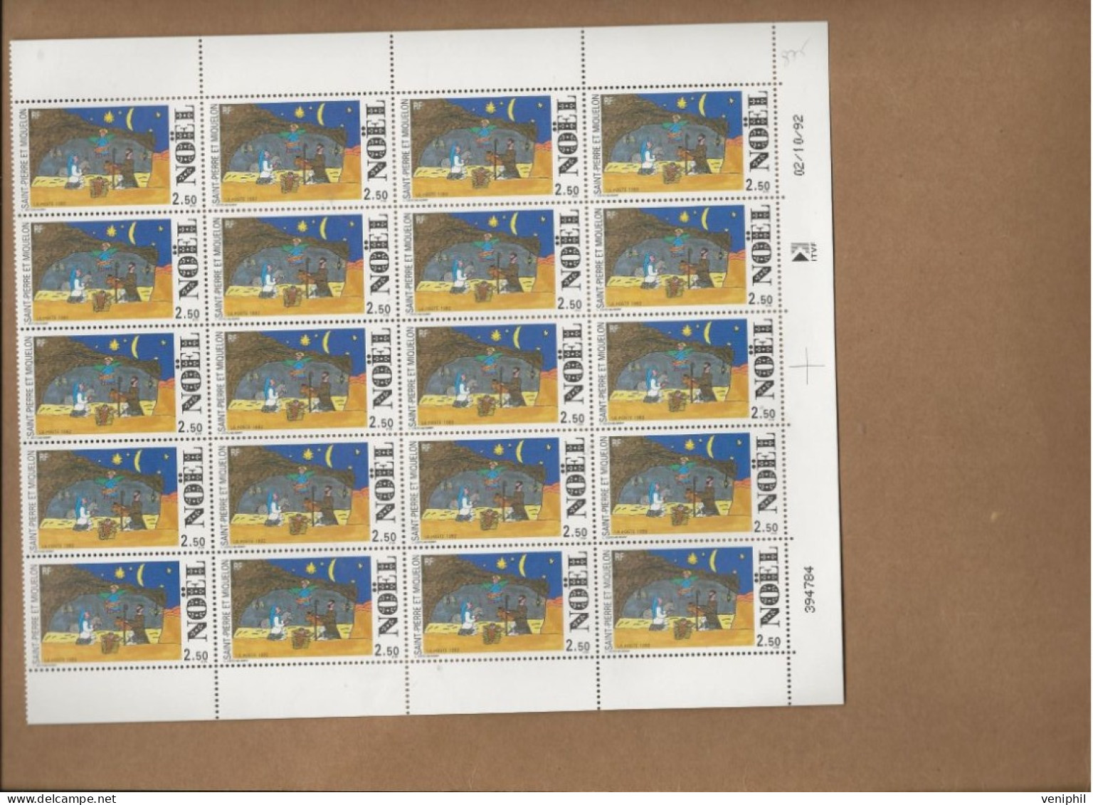 ST PIERRE ET MIQUELON -TIMBRE N° 571- BLOC DE 20 NEUF XX  ANNEE 1992 - COTE : 30 € - Unused Stamps