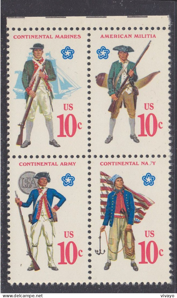 USA - ETATS UNIS - ** / MNH - 1975 - 200TH ANNIV. INDEPENDENCE - MILITARY UNIFORMS -  Sc. 1565/8 -  Mi. 1175/8 - Unused Stamps