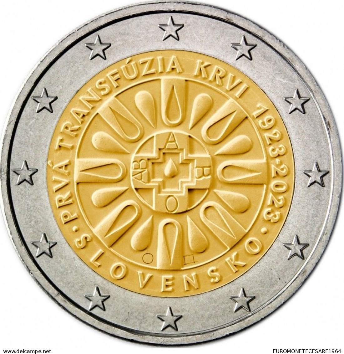 SLOVACCHIA  2 EURO 2023 COMMEMORATIVO  TRASFUSIONE SANGUE  - FDC  UNC   FROM ROLLS - Slovacchia