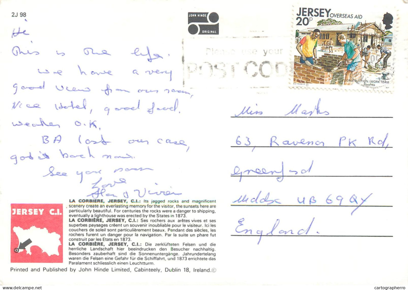 Postcard United Kingdom England Jersey > La Corbiere Lighthouse - La Corbiere