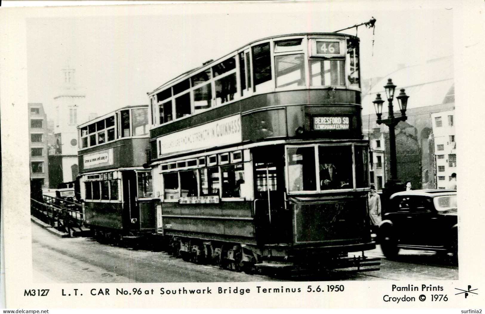 LONDON - L T CAR No 96 AT SOUTHWARK BRIDGE TERMINUS RP - PAMLIN REPRO Lo1690 - London Suburbs