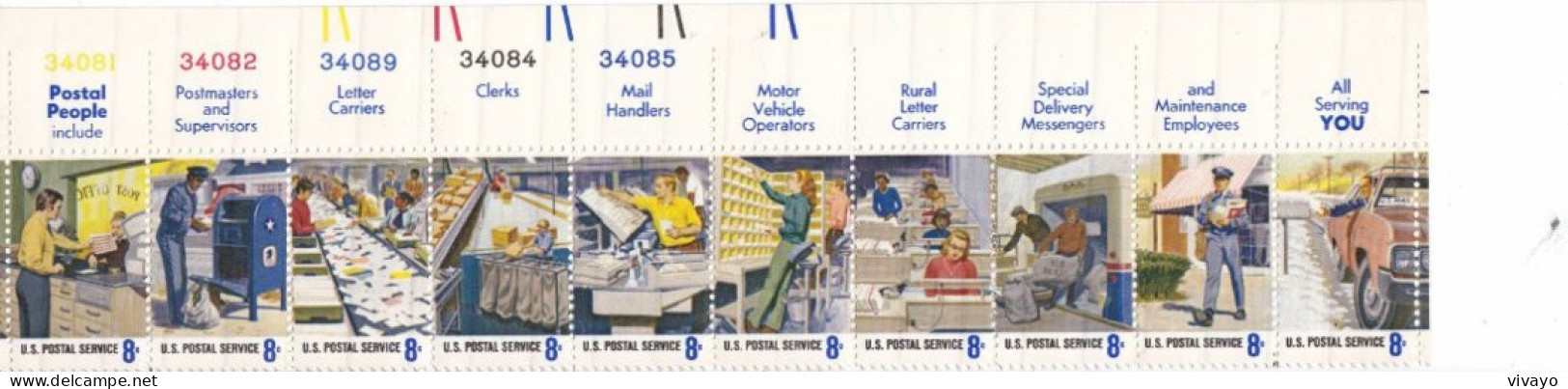 USA - ETATS UNIS - ** / MNH - 1973 - POSTAL SERVICE EMPLOYEES - Sc. 1489/98  -  Mi. 1096/1105 - WITH TABS - Unused Stamps