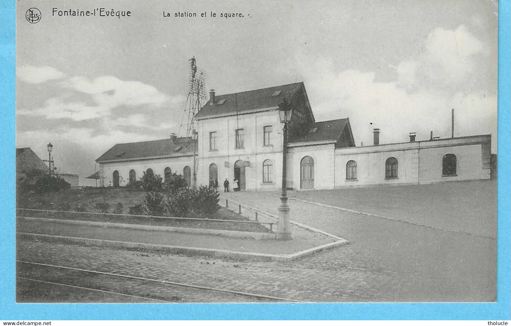 Fontaine-l'Evêque-Hainaut-+/-1920-La Station (Gare Du Chemin De Fer) Et Le Square-Edit.Nels-Imprimerie Duvivier Fr.-rare - Fontaine-l'Evêque