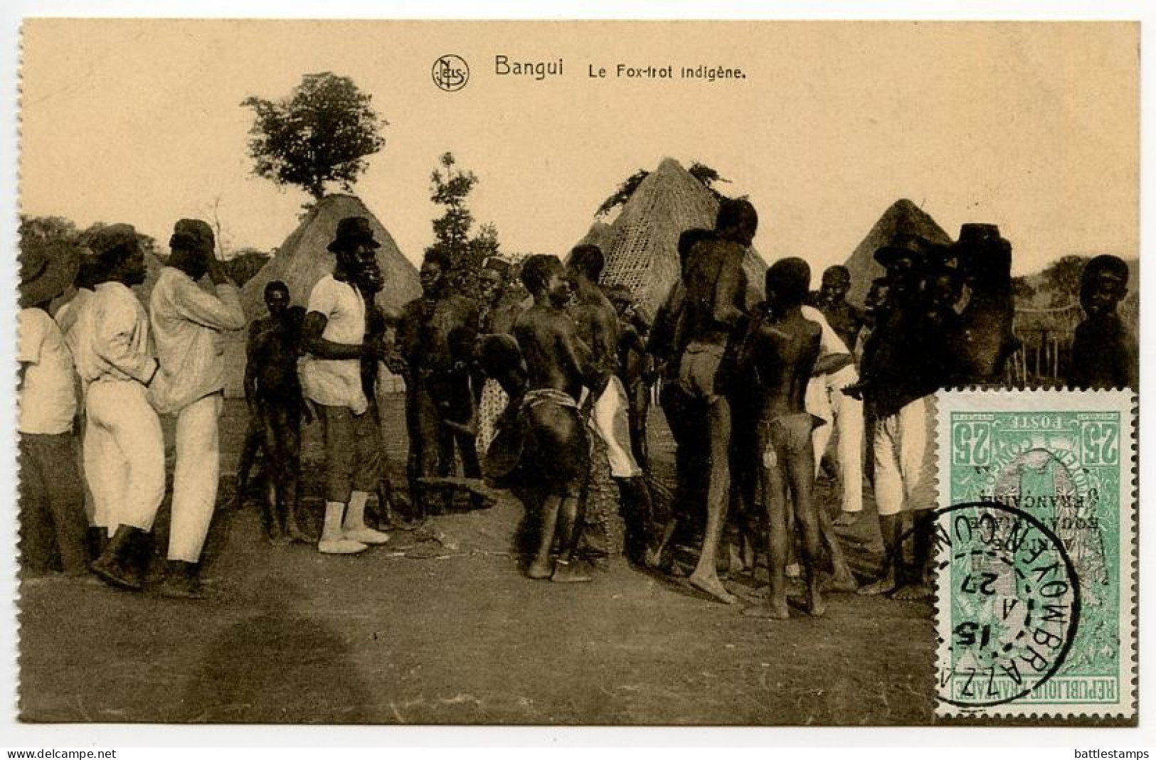 Middle Congo (Central African Republic) 1927 Postcard Bangui - Le Fox-trot Indigène; Brazzaville Pmk; Bakalois Stamp - Centrafricaine (République)