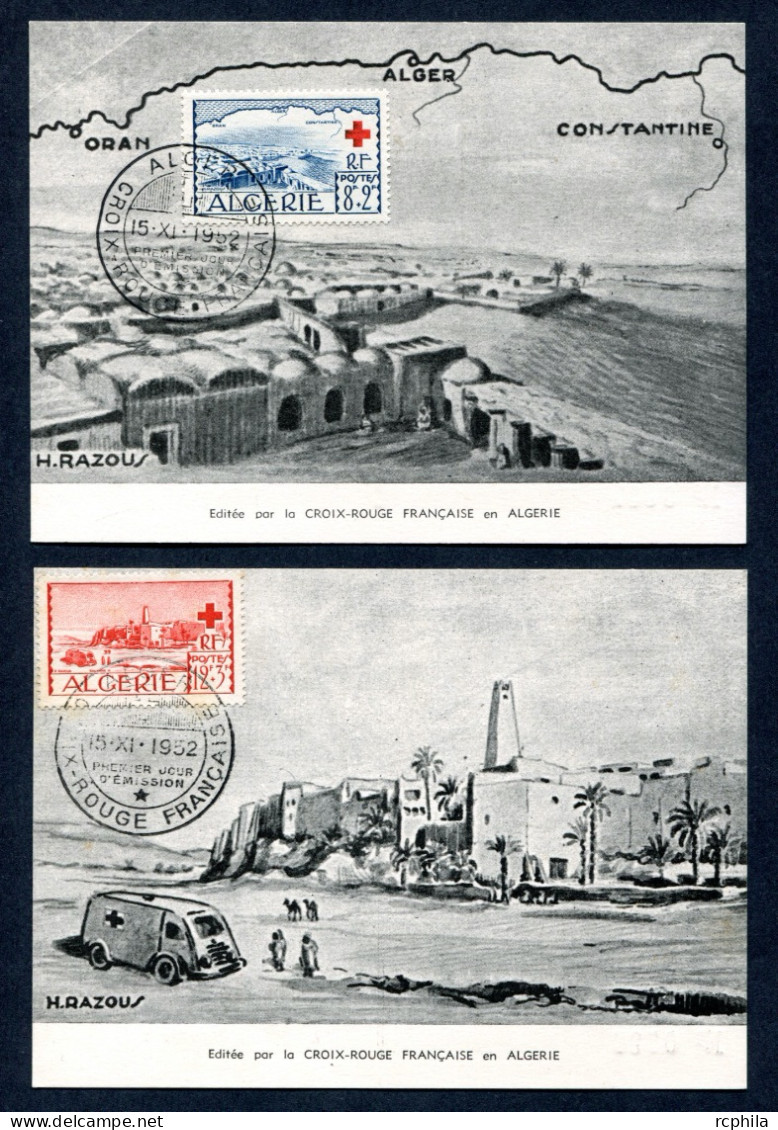 RC 26267 ALGERIE 1952 CROIX ROUGE SUR CARTES MAXIMUM FDC 1er JOUR - Maximum Cards