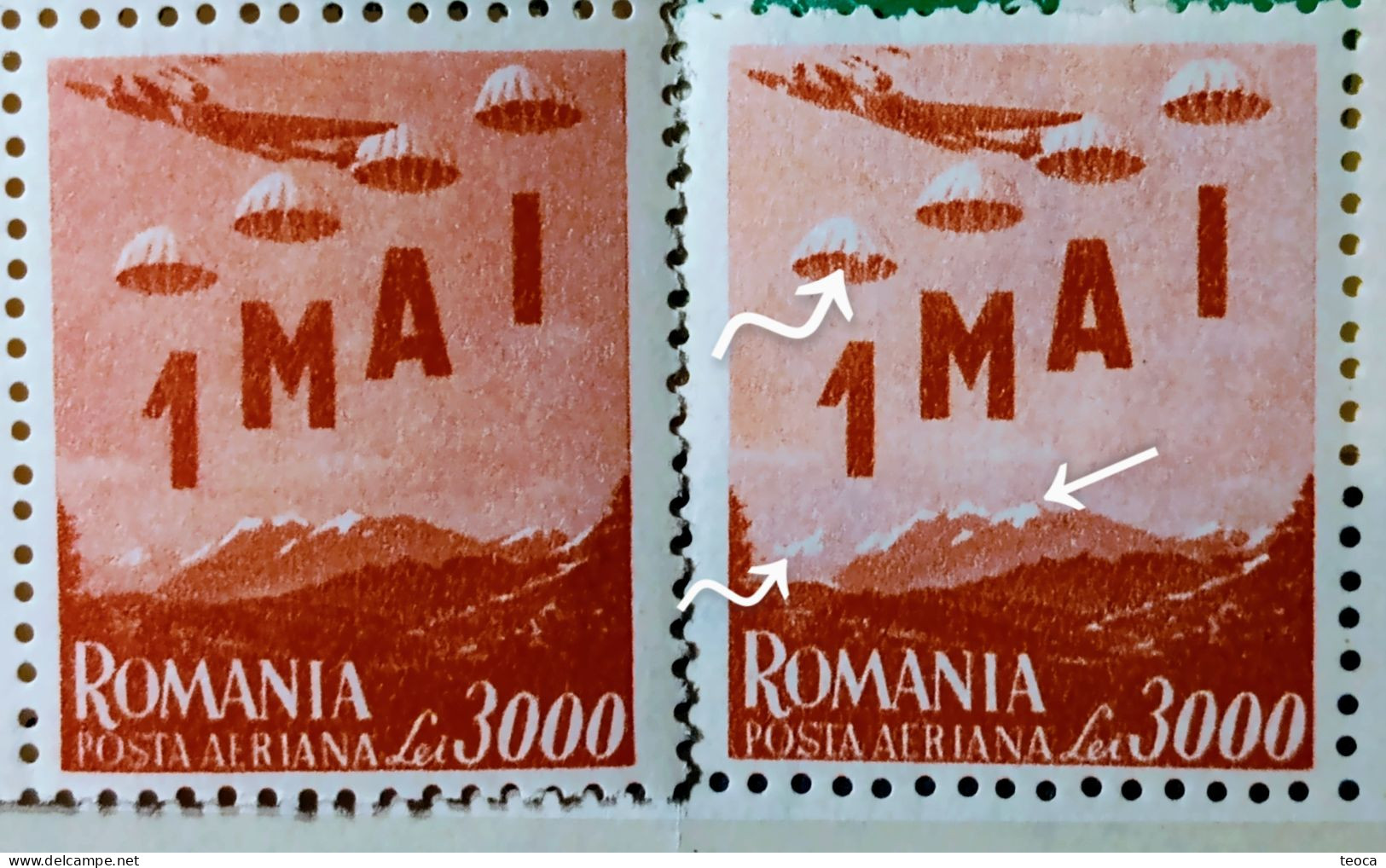 Romania 1947 # Mi1063 Printed With   Broken Parachute, Increased Hills, Unused - Plaatfouten En Curiosa