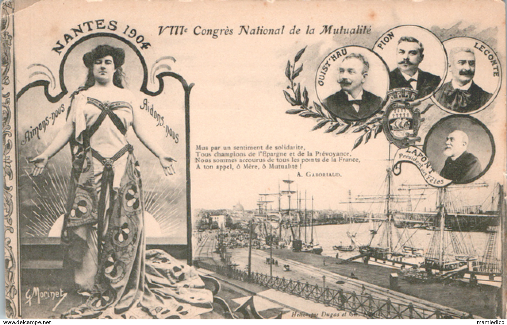 VIIIe Congrès National De La Mutualité à NANTES En 1904. Carte Signée G. Morinet. Un Léger Pli D'angle 2 Scans - Manifestazioni