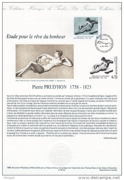 " ETUDE POUR LE REVE DU BONHEUR De PIERRE PRUD'HON " Sur Document Philatélique Officiel De 1995 N°YT 2927. DPO A Saisir - Nudi